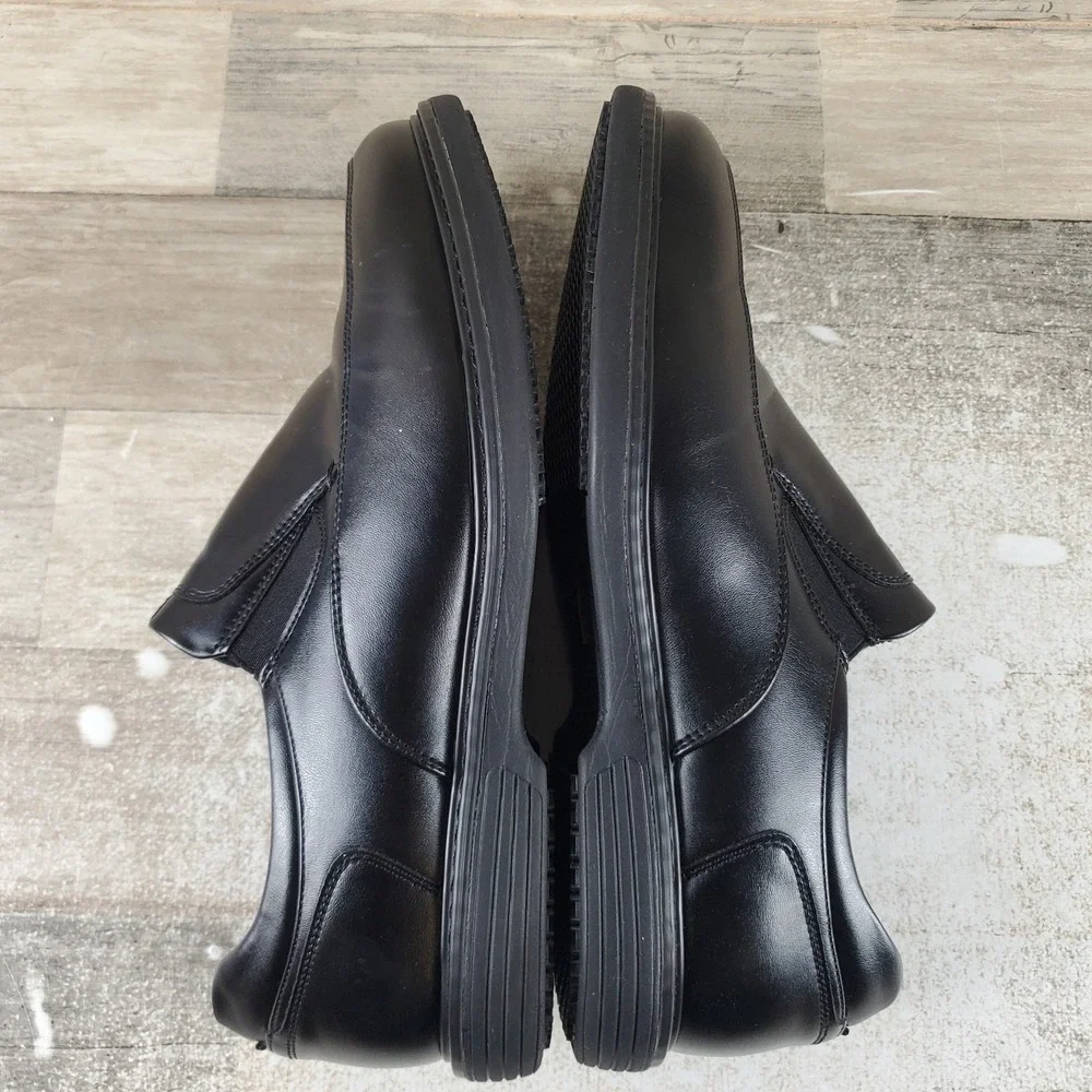 Nunn Bush Wade Mens Work Shoes Sz 9 W Black Slip On Slip-Resistant Moccasin Toe